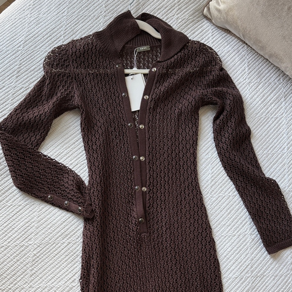 RUVE Brown Knit Button-Up JUMPSUIT